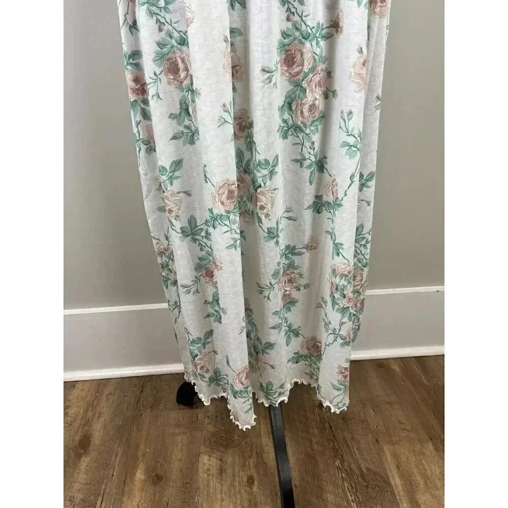 Vtg Barbizon Long Nightgown Short Sleeve Floral Ruffle Lace Cotton Blend M - Picture 5 of 14